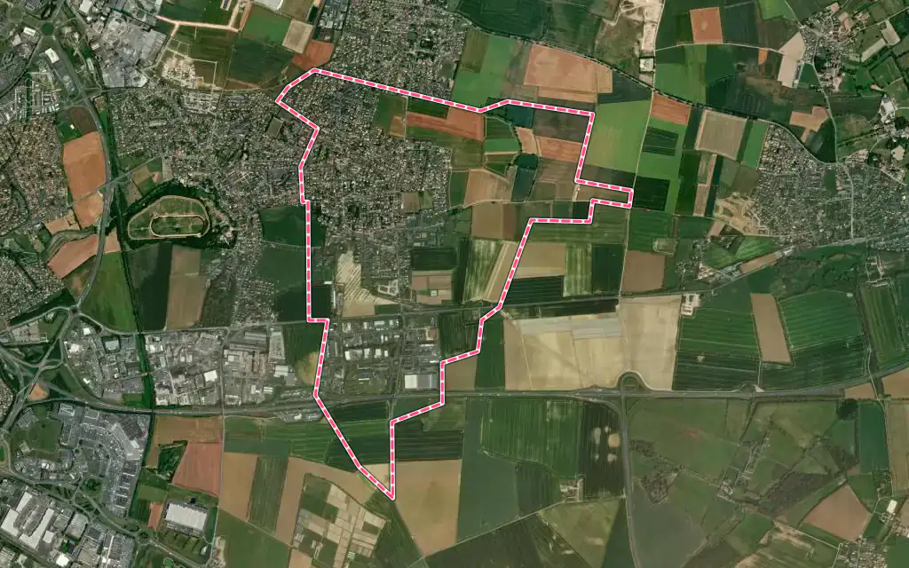 Vue satellite de Démouville avec ses contours administratifs