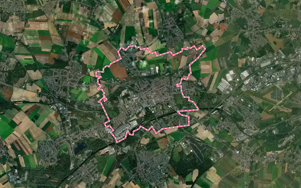 Vue satellite de Denain avec ses contours administratifs