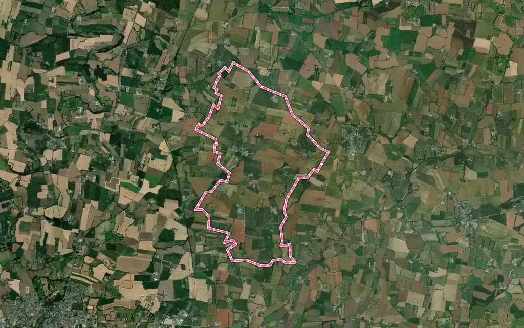 Vue satellite de Denazé avec ses contours administratifs
