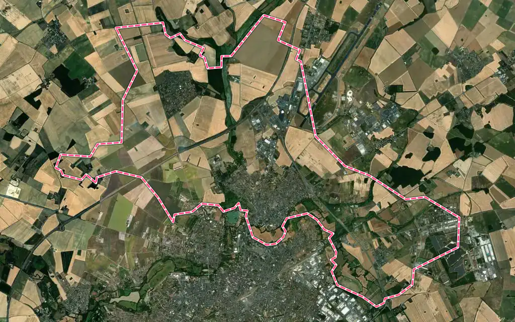 Vue satellite de Déols avec ses contours administratifs