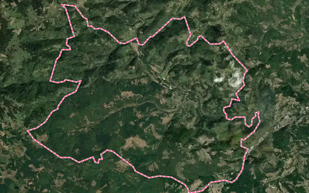 Vue satellite de Désaignes avec ses contours administratifs