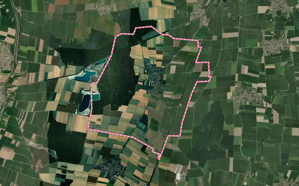 Vue satellite de Dessenheim avec ses contours administratifs