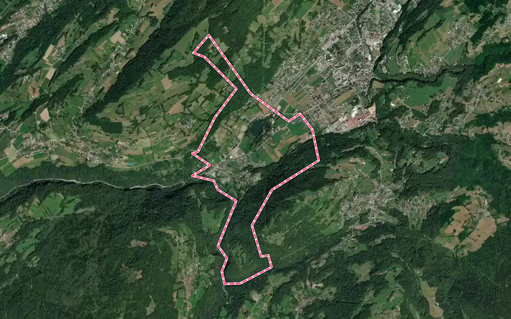 Vue satellite de Détrier avec ses contours administratifs