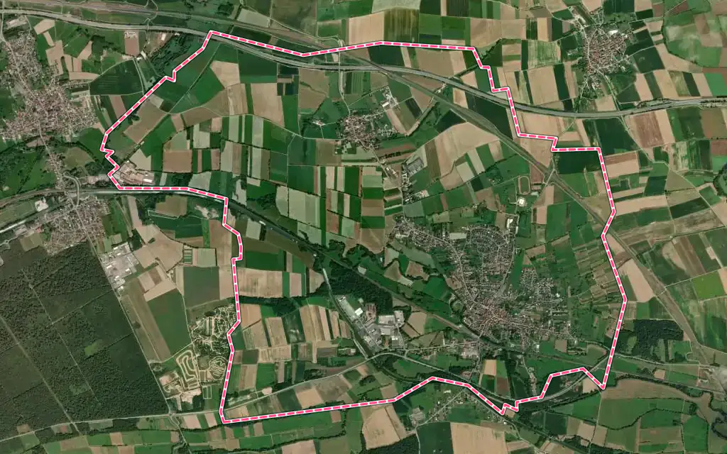 Vue satellite de Dettwiller avec ses contours administratifs