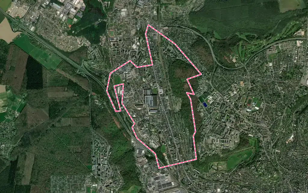Vue satellite de Déville-lès-Rouen avec ses contours administratifs