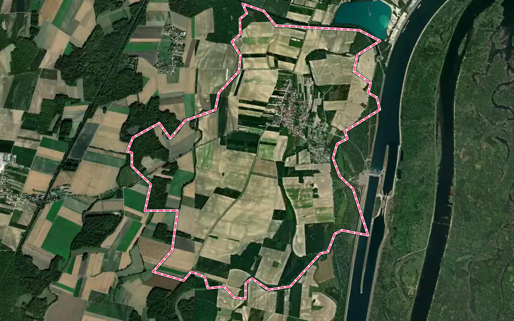 Vue satellite de Diebolsheim avec ses contours administratifs