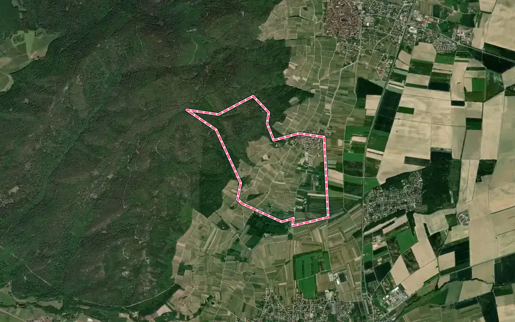 Vue satellite de Dieffenthal avec ses contours administratifs