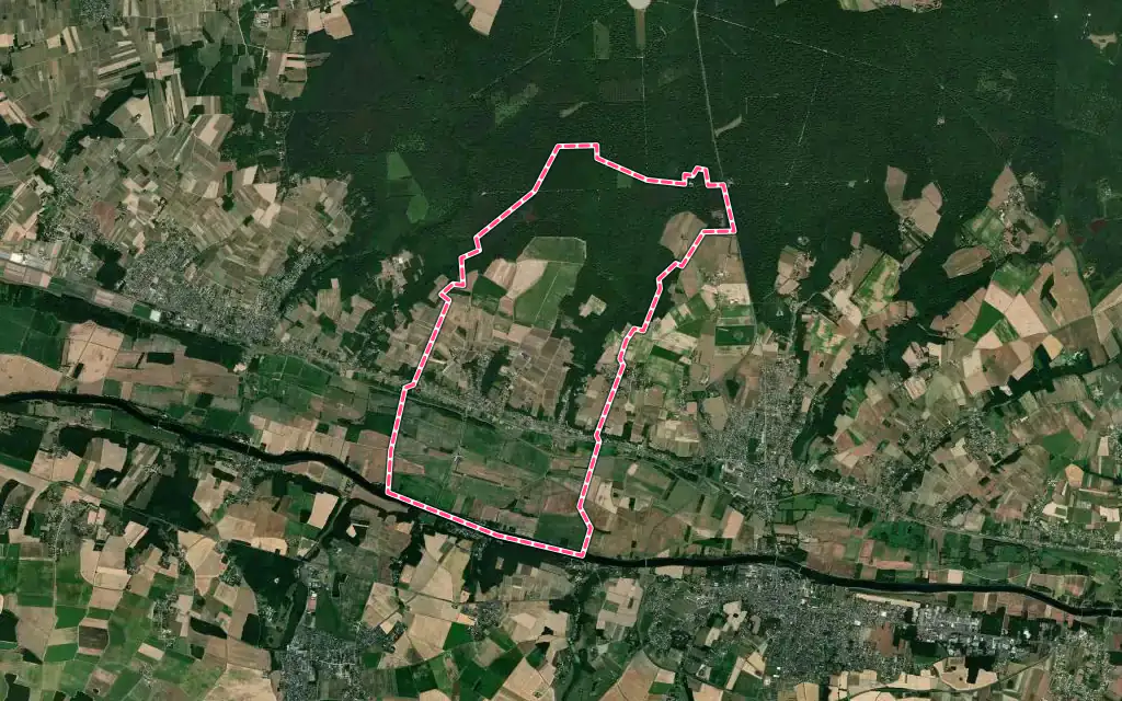 Vue satellite de Dierre avec ses contours administratifs
