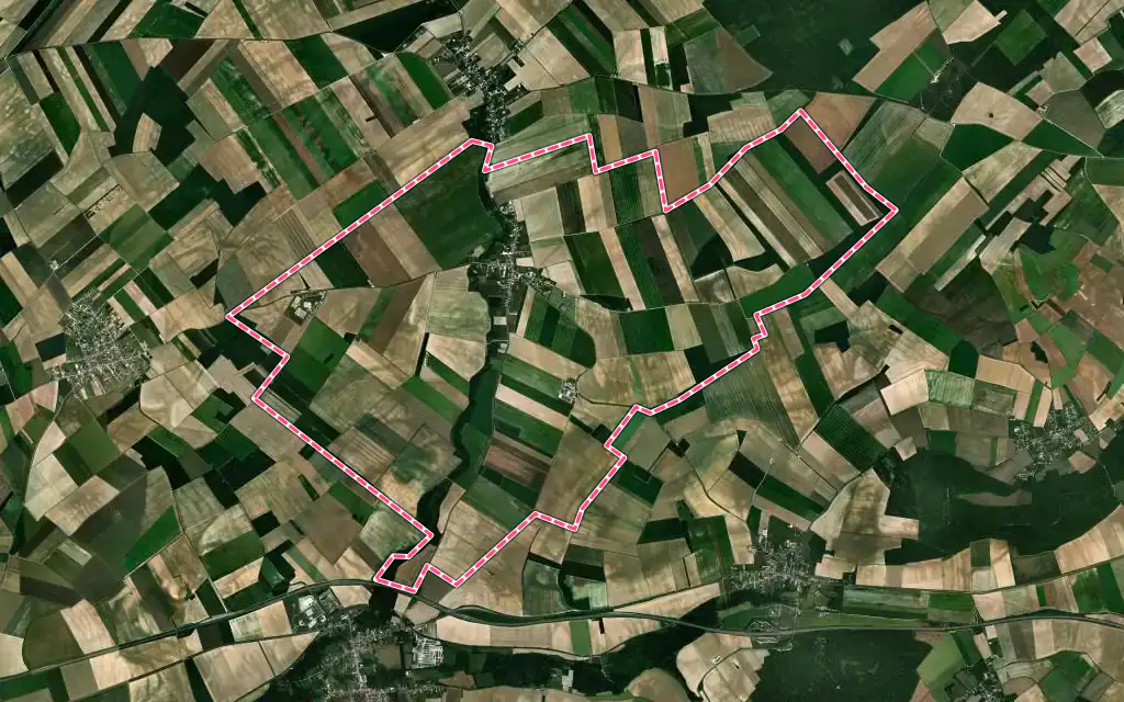 Vue satellite de Dierrey-Saint-Julien avec ses contours administratifs