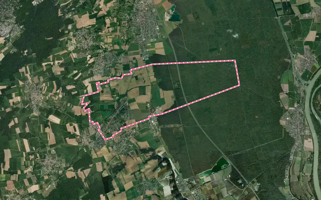 Vue satellite de Dietwiller avec ses contours administratifs
