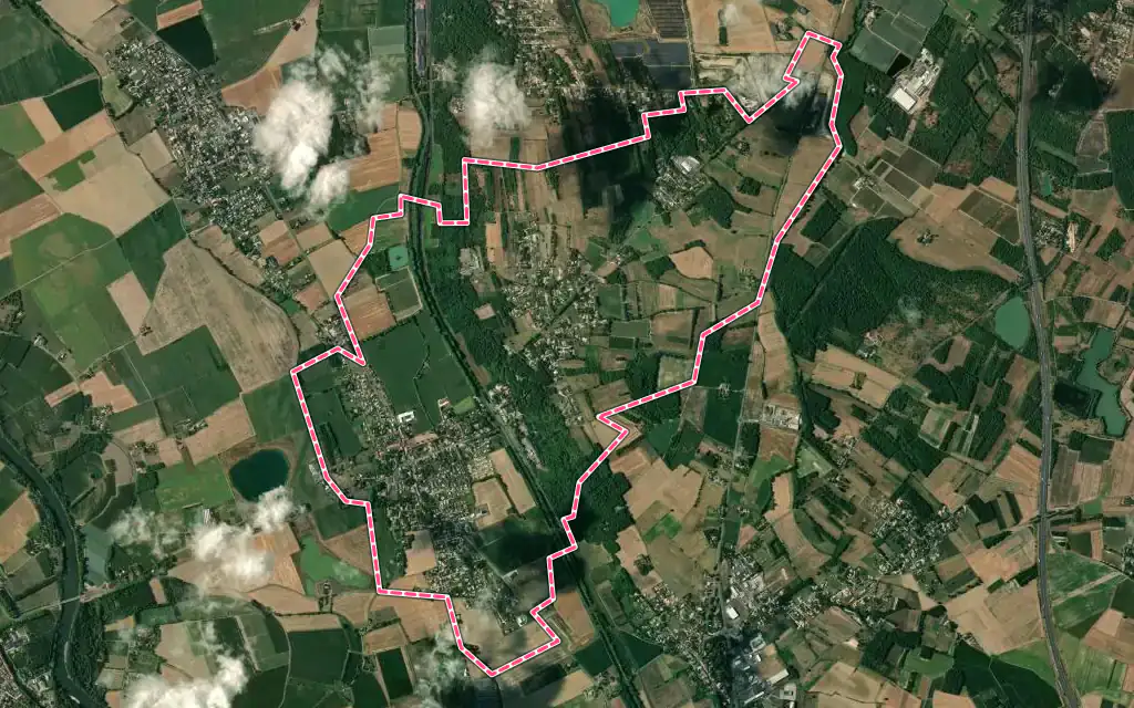 Vue satellite de Dieupentale avec ses contours administratifs