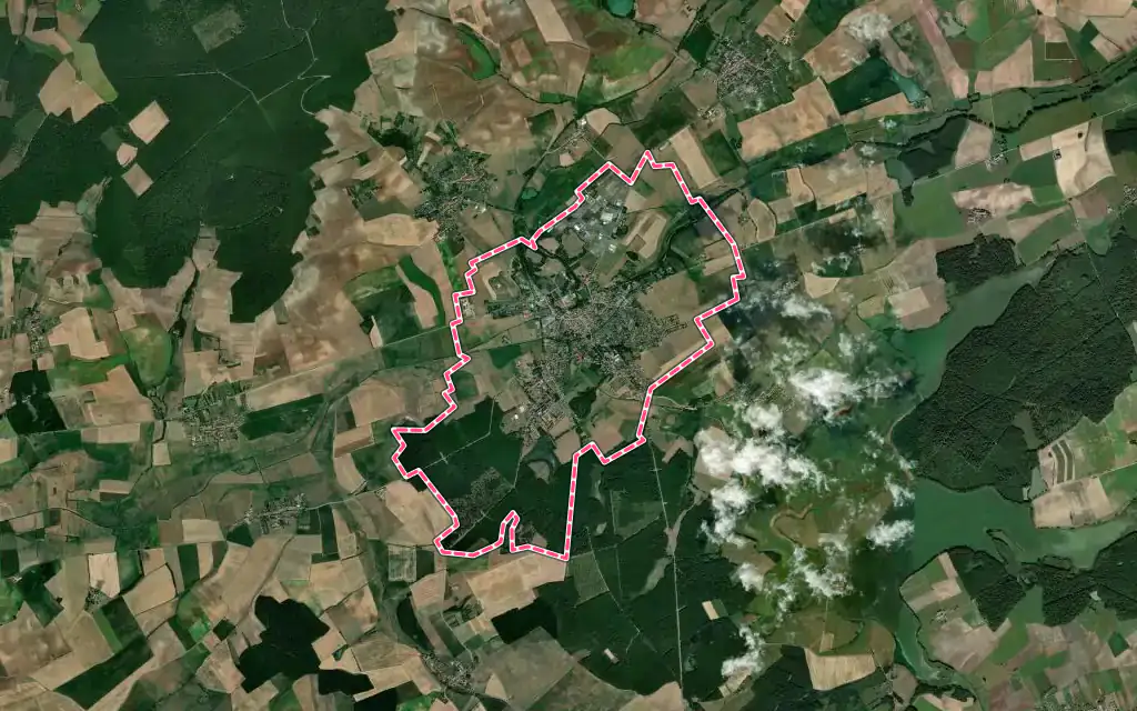 Vue satellite de Dieuze avec ses contours administratifs