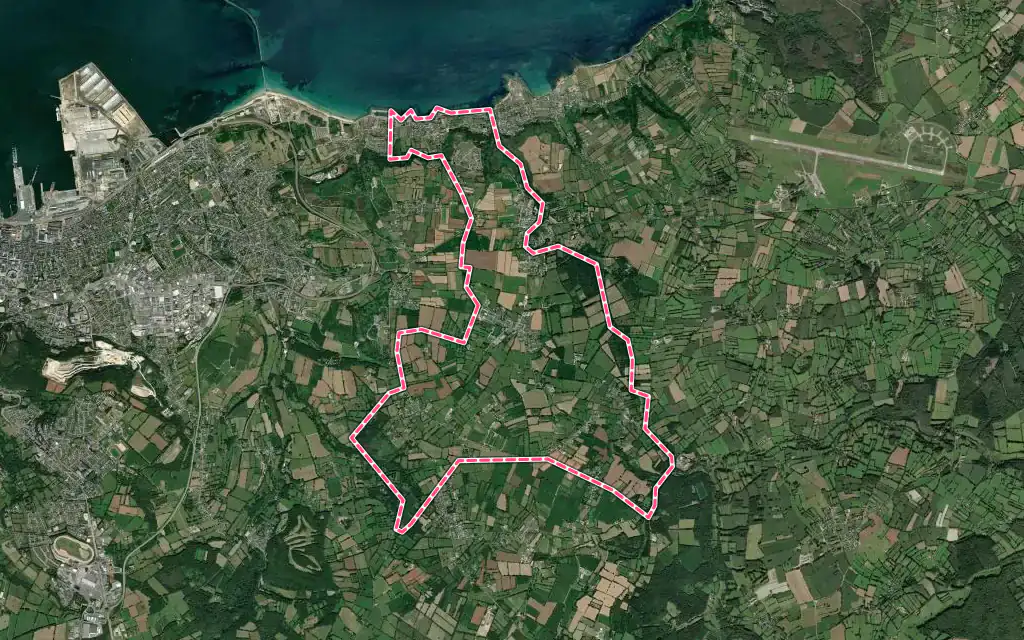 Vue satellite de Digosville avec ses contours administratifs