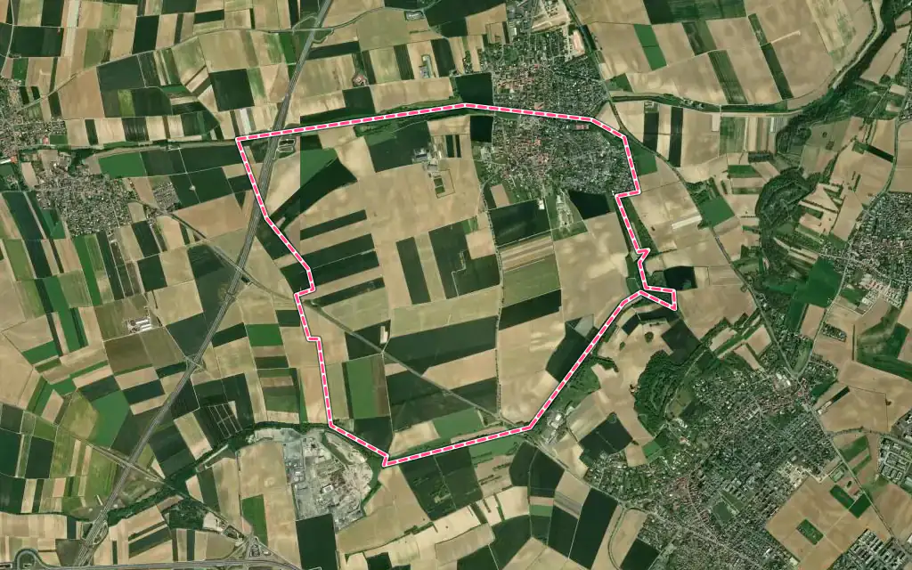 Vue satellite de Dingsheim avec ses contours administratifs