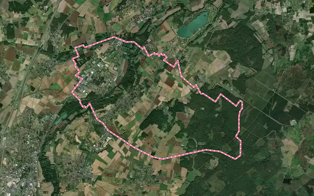 Vue satellite de Dissay avec ses contours administratifs