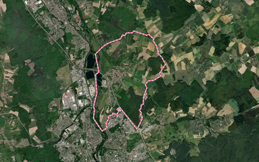 Vue satellite de Dogneville avec ses contours administratifs