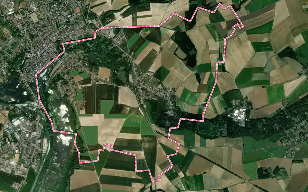 Vue satellite de Doingt avec ses contours administratifs