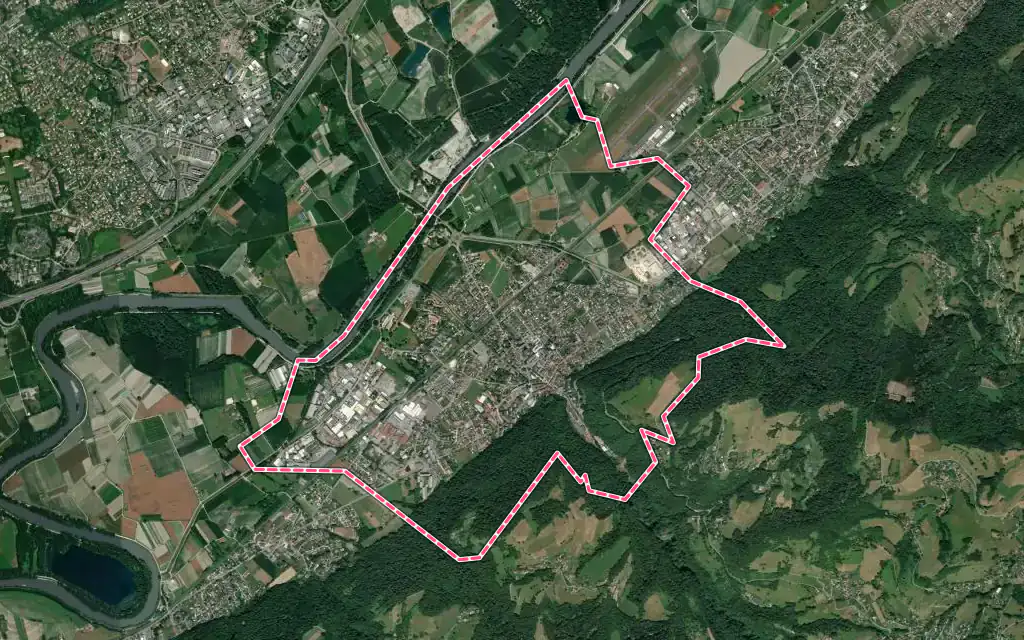 Vue satellite de Domène avec ses contours administratifs
