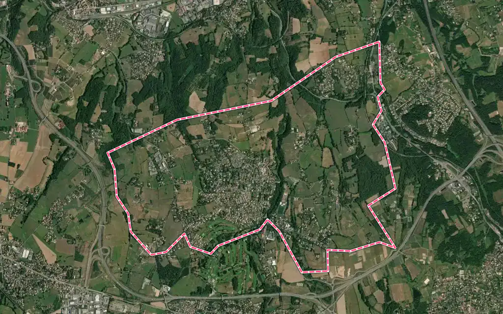 Vue satellite de Dommartin avec ses contours administratifs