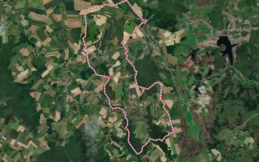 Vue satellite de Dommartin-aux-Bois avec ses contours administratifs