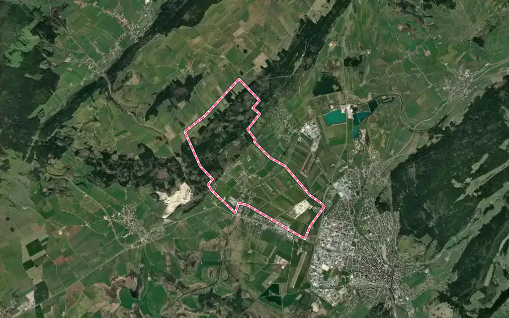Vue satellite de Dommartin avec ses contours administratifs
