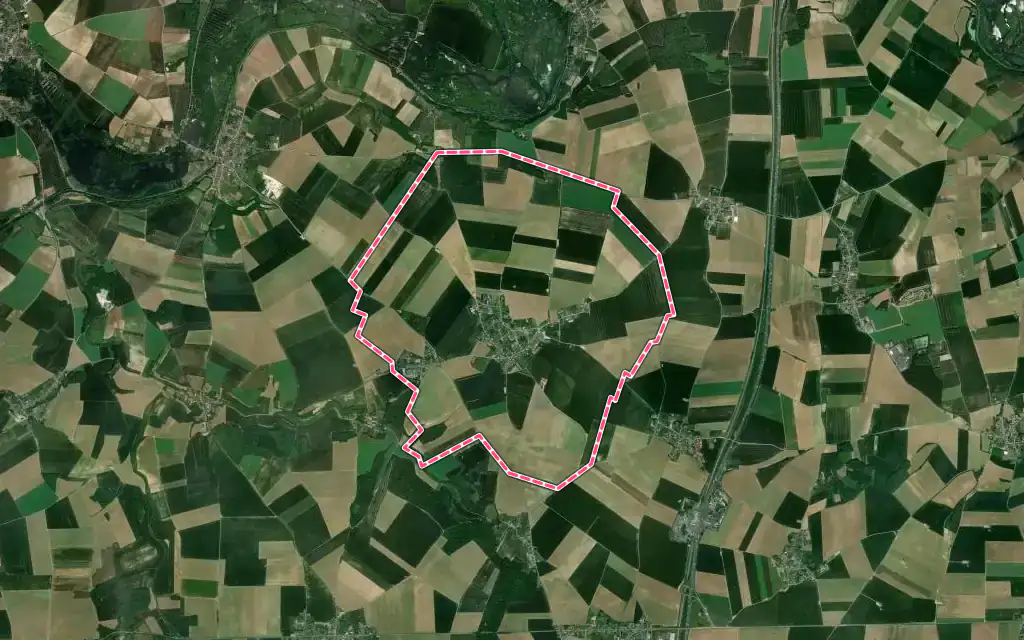 Vue satellite de Dompierre-Becquincourt avec ses contours administratifs