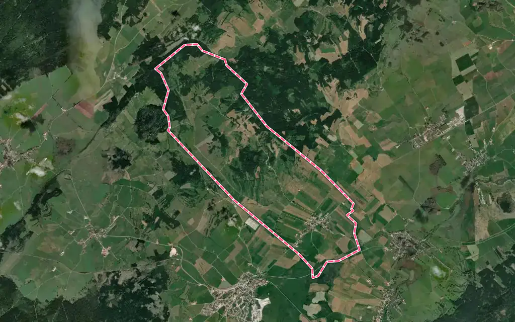 Vue satellite de Dompierre-les-Tilleuls avec ses contours administratifs