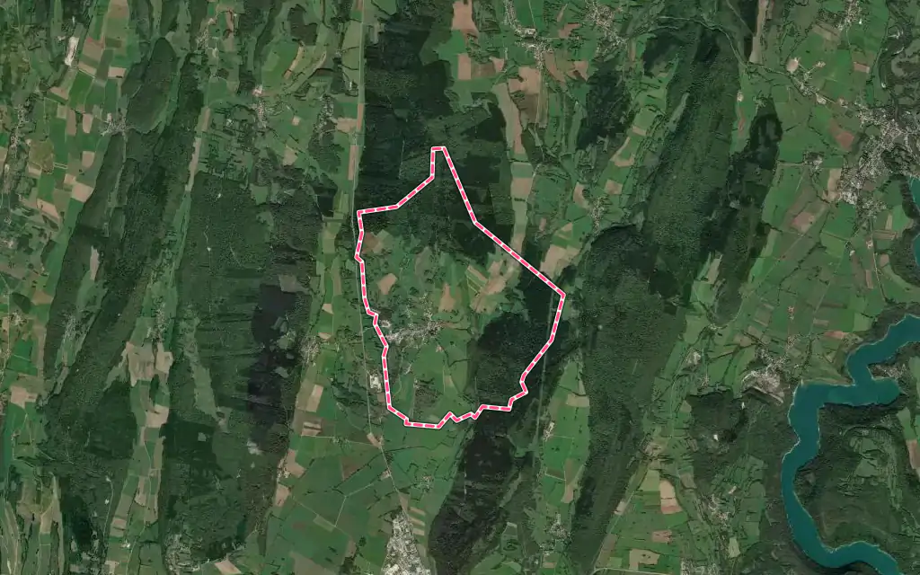 Vue satellite de Dompierre-sur-Mont avec ses contours administratifs