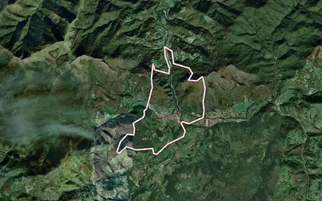 Vista satélite de Doneztebe / Santesteban con su contorno administrativo