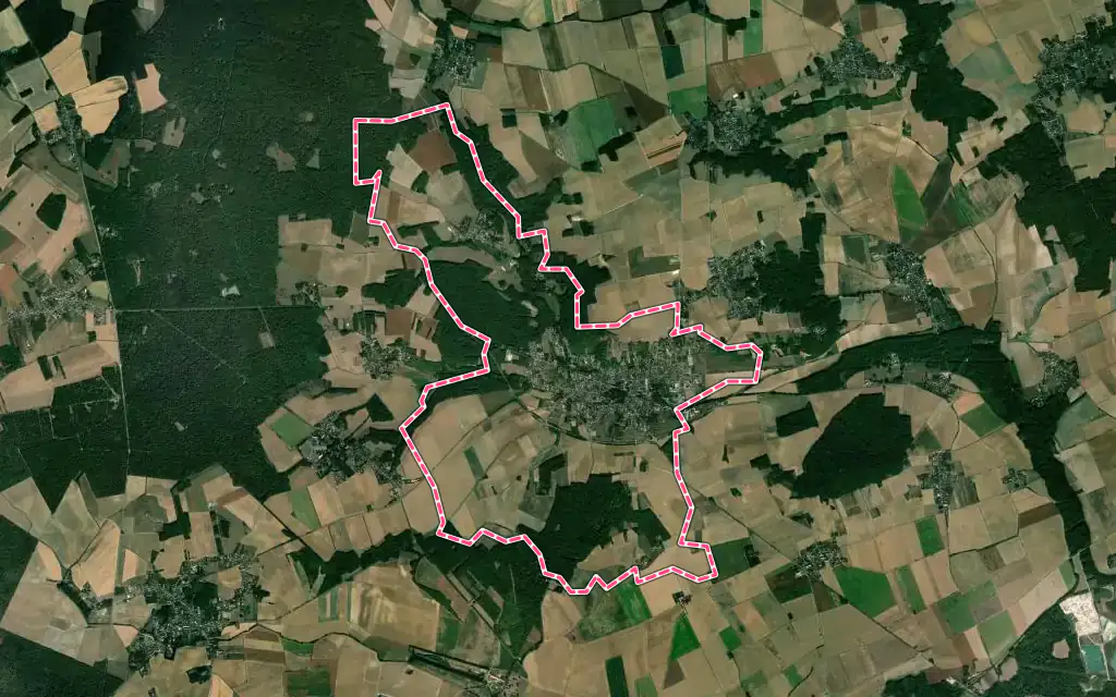 Vue satellite de Donnemarie-Dontilly avec ses contours administratifs