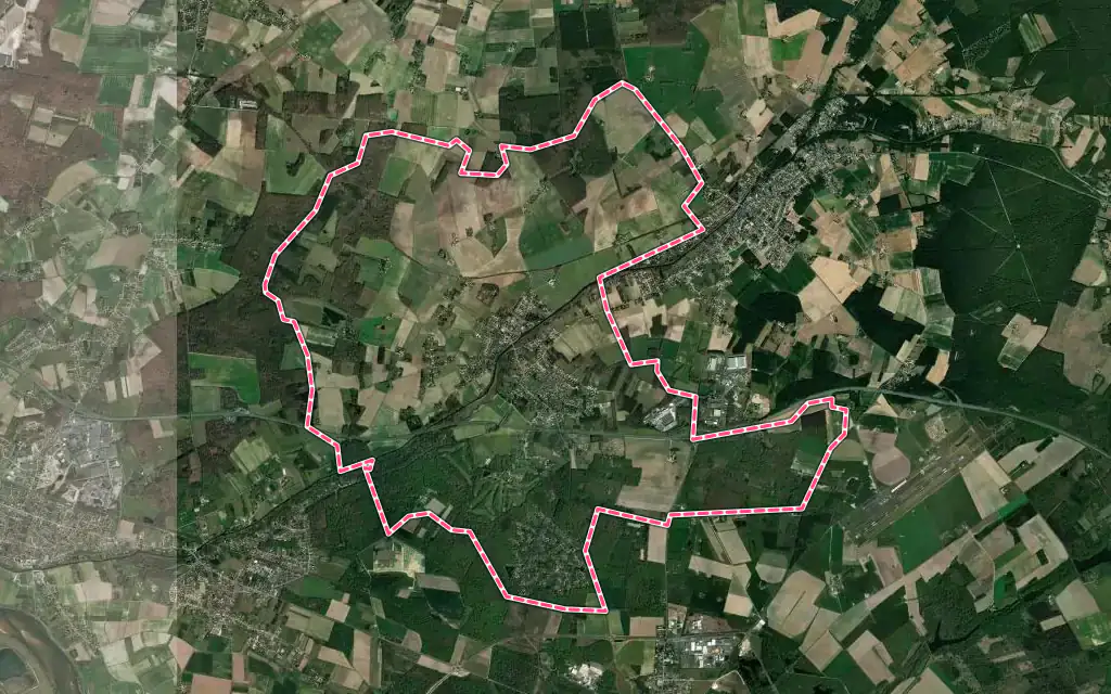 Vue satellite de Donnery avec ses contours administratifs