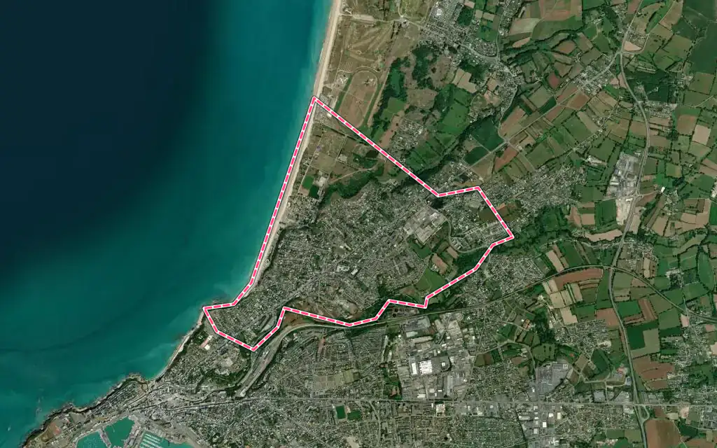 Vue satellite de Donville-les-Bains avec ses contours administratifs