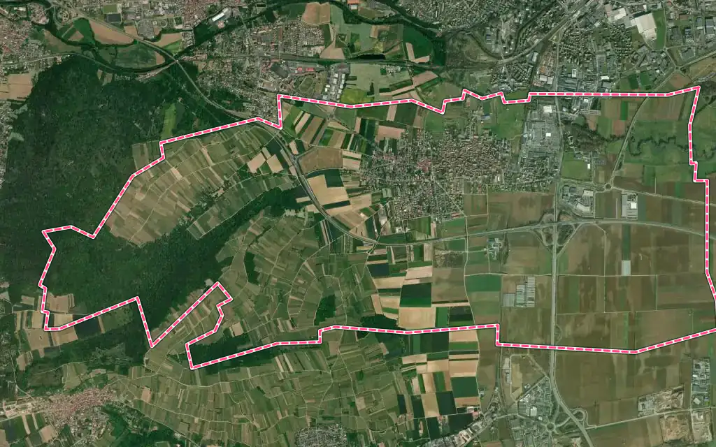 Vue satellite de Dorlisheim avec ses contours administratifs