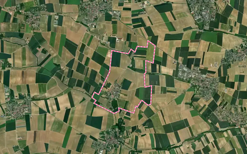 Vue satellite de Dossenheim-Kochersberg avec ses contours administratifs