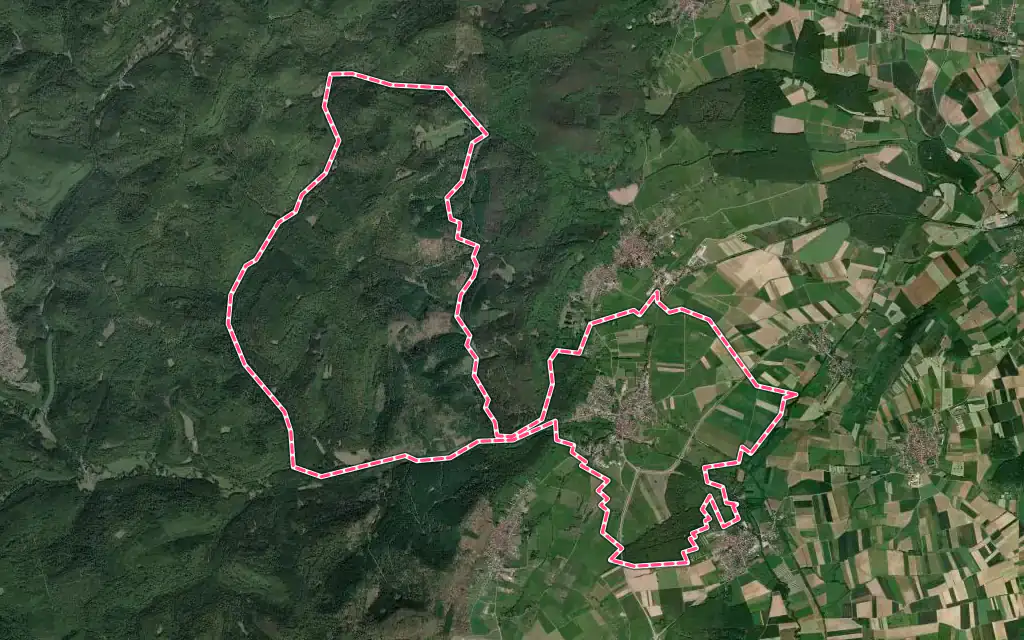 Vue satellite de Dossenheim-sur-Zinsel avec ses contours administratifs