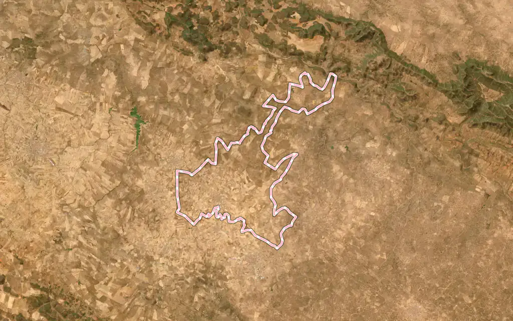 Vista satélite de Dos Torres con su contorno administrativo