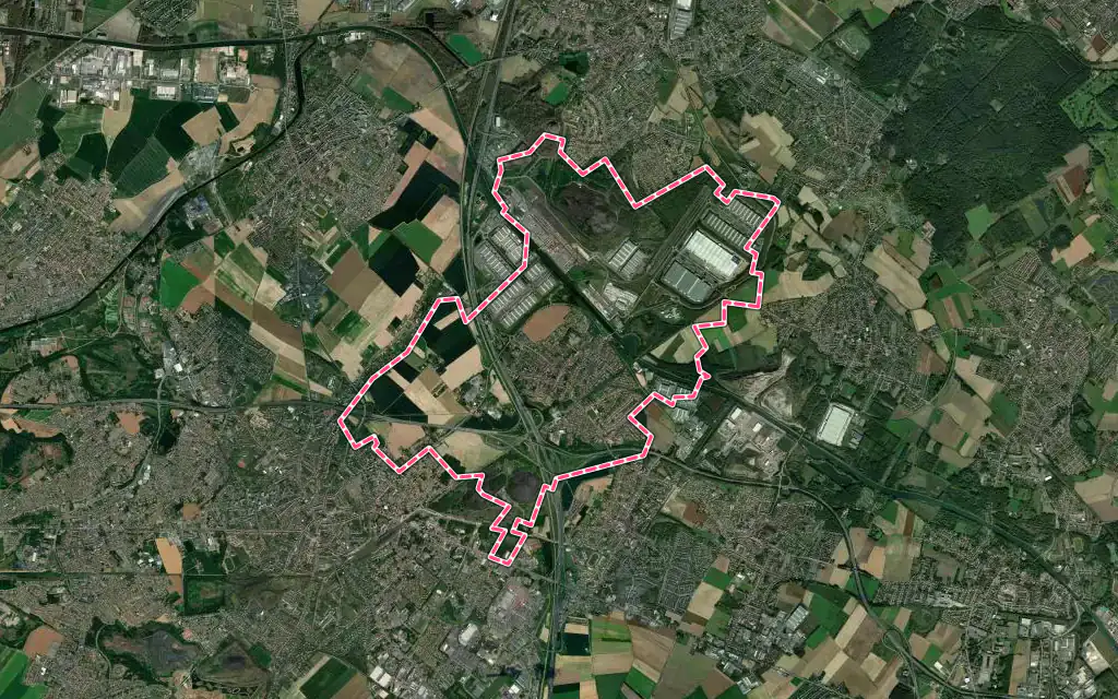 Vue satellite de Dourges avec ses contours administratifs