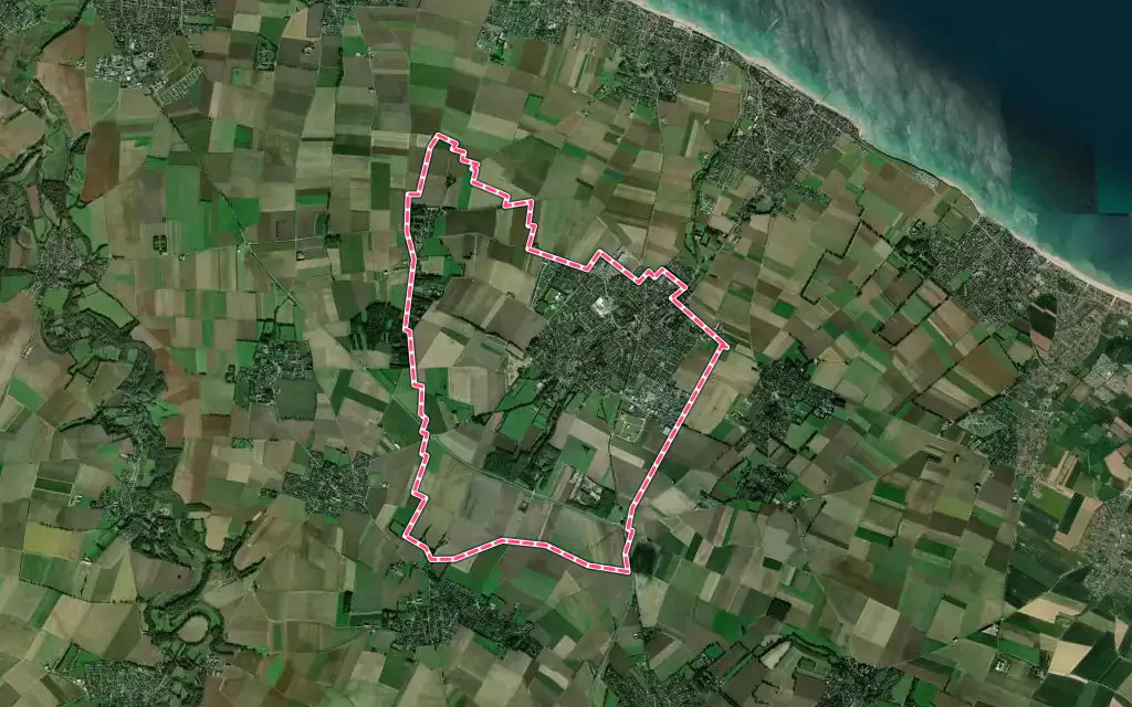 Vue satellite de Douvres-la-Délivrande avec ses contours administratifs