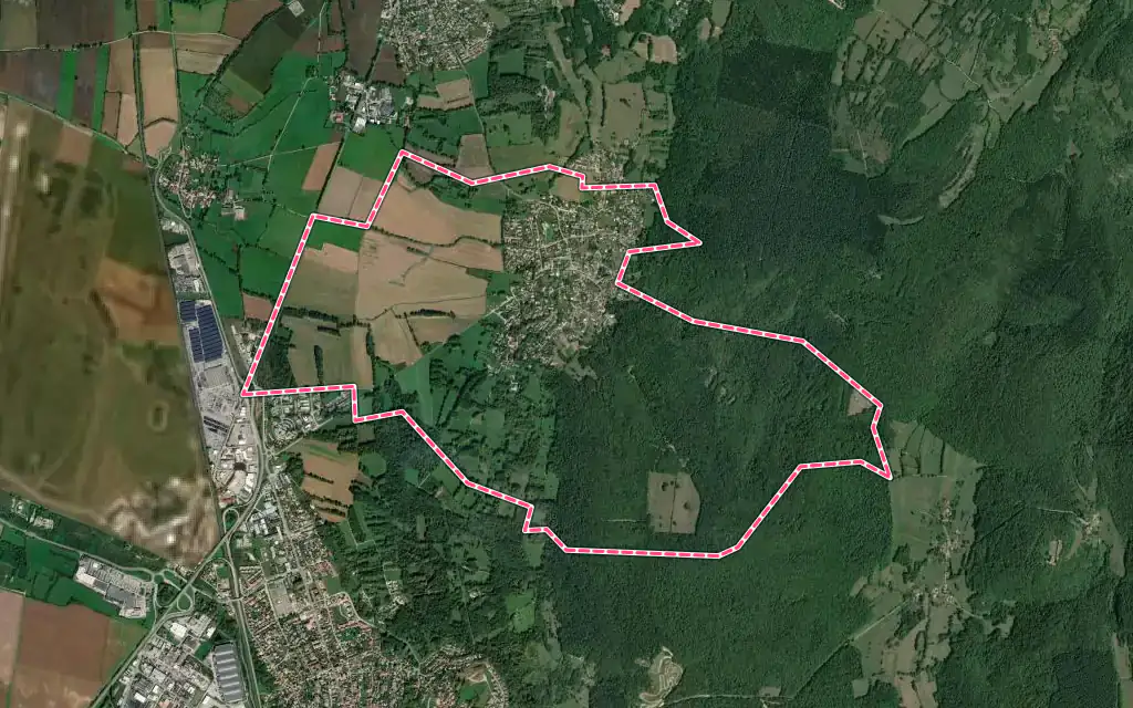 Vue satellite de Douvres avec ses contours administratifs