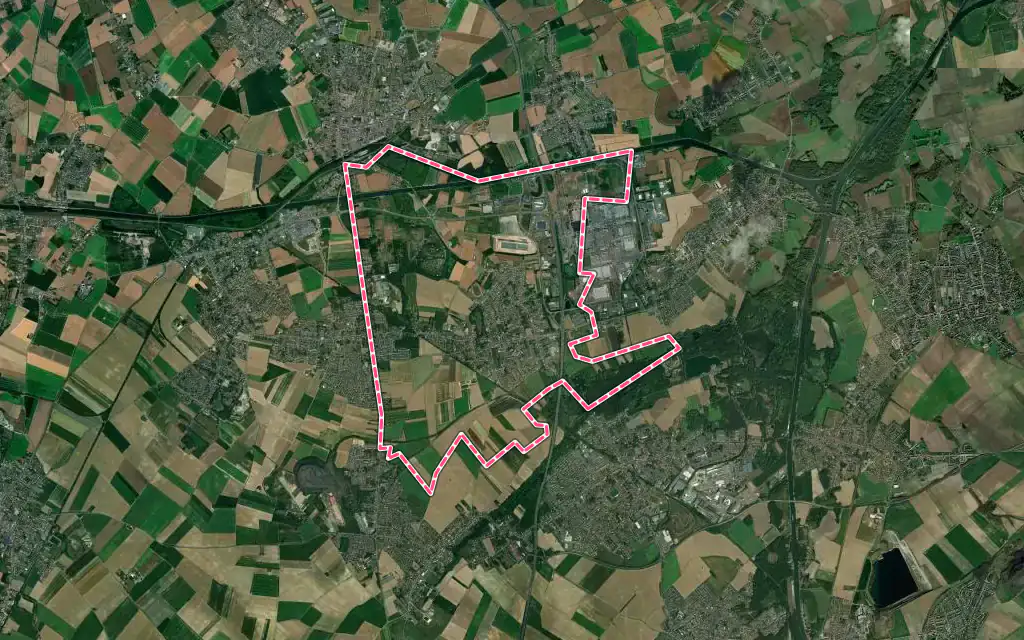 Vue satellite de Douvrin avec ses contours administratifs