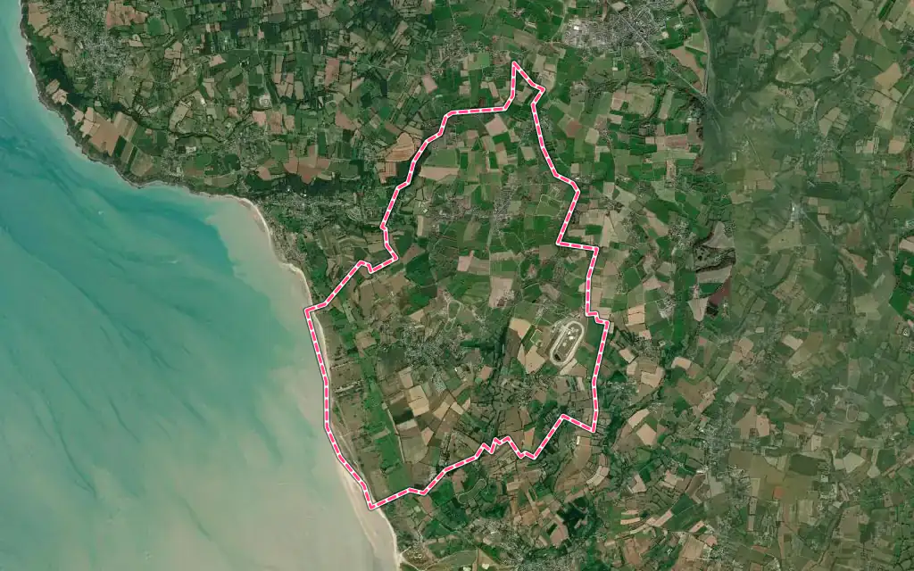 Vue satellite de Dragey-Ronthon avec ses contours administratifs
