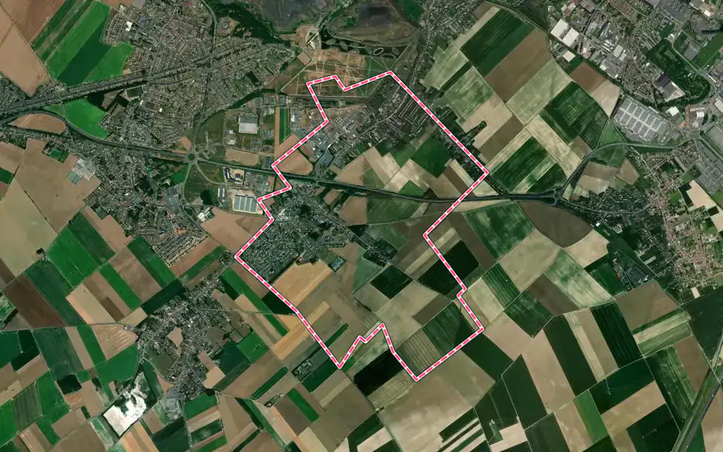 Vue satellite de Drocourt avec ses contours administratifs