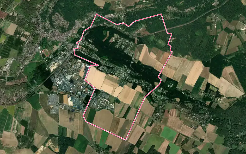 Vue satellite de Droue-sur-Drouette avec ses contours administratifs