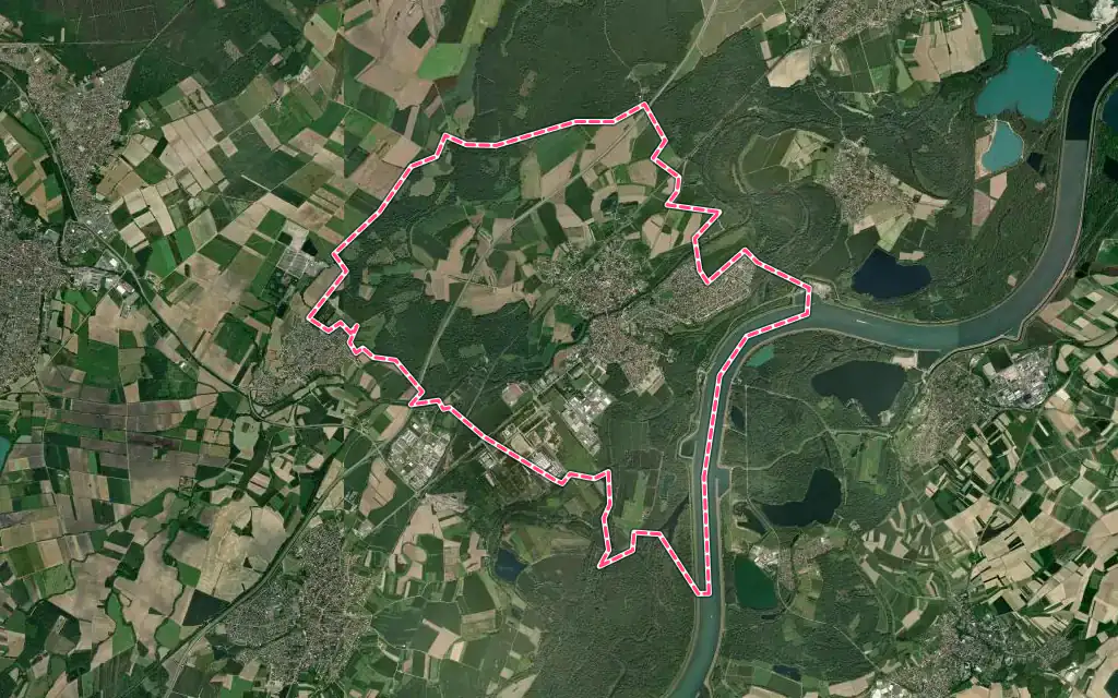 Vue satellite de Drusenheim avec ses contours administratifs