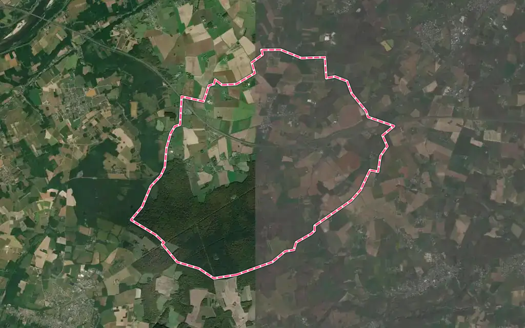 Vue satellite de Druye avec ses contours administratifs
