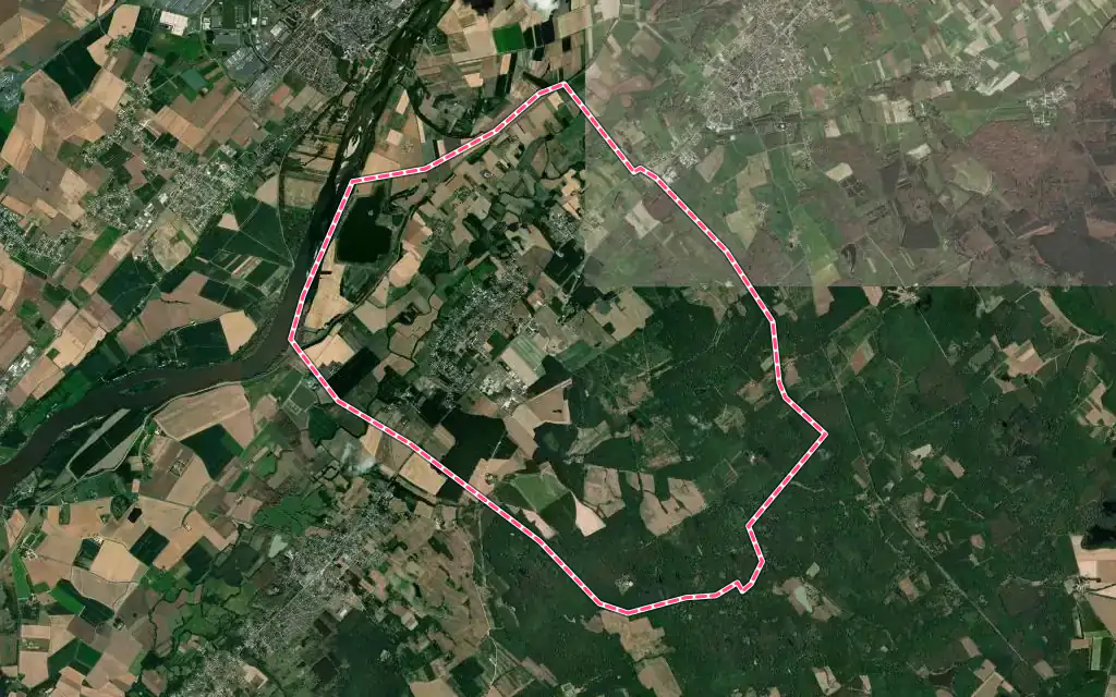 Vue satellite de Dry avec ses contours administratifs