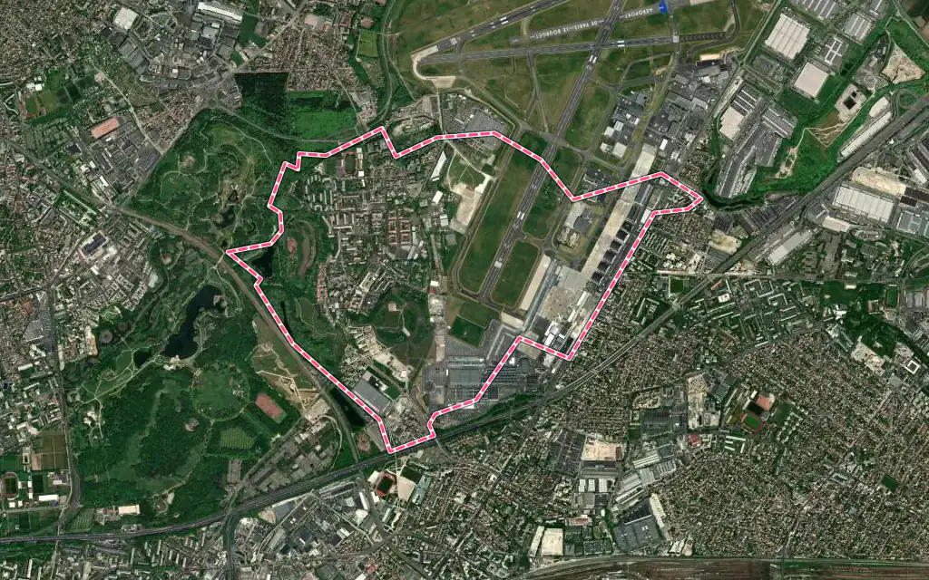 Vue satellite de Dugny avec ses contours administratifs
