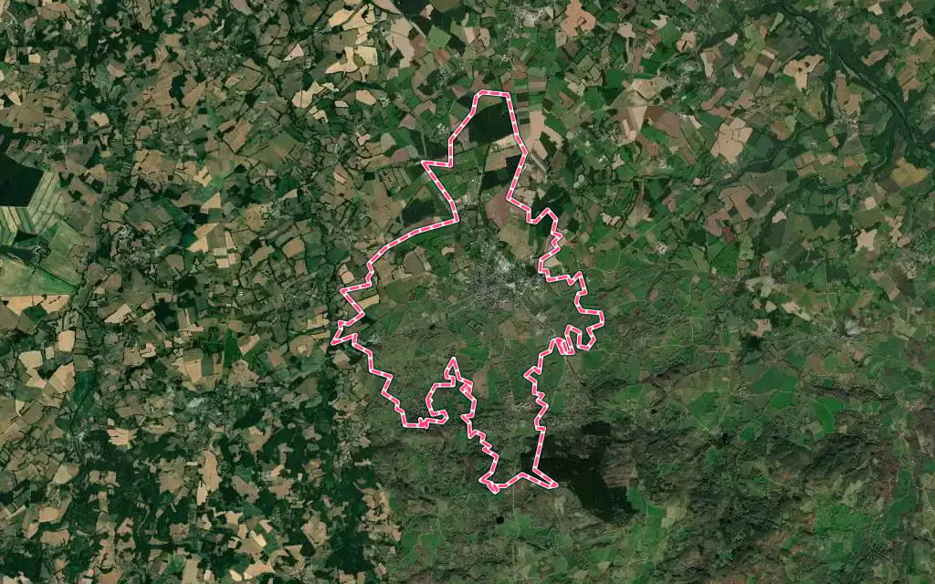 Vue satellite de Dun-le-Palestel avec ses contours administratifs