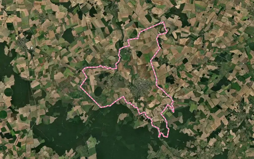Vue satellite de Dun-sur-Auron avec ses contours administratifs