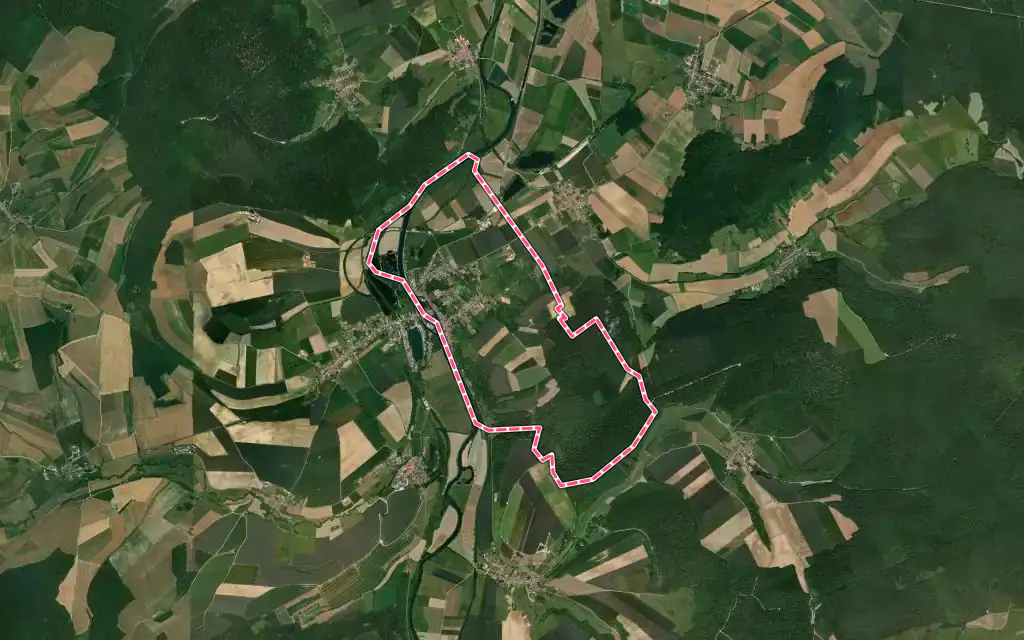 Vue satellite de Dun-sur-Meuse avec ses contours administratifs